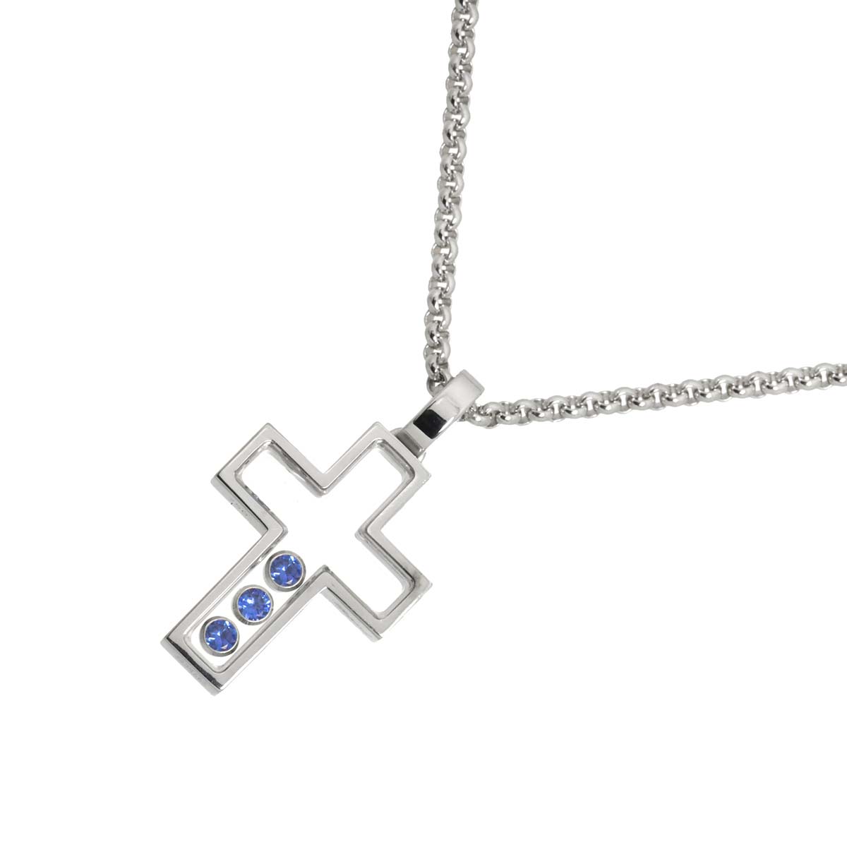Happy Diamond Sapphire Cross Necklace 18K WG 750
