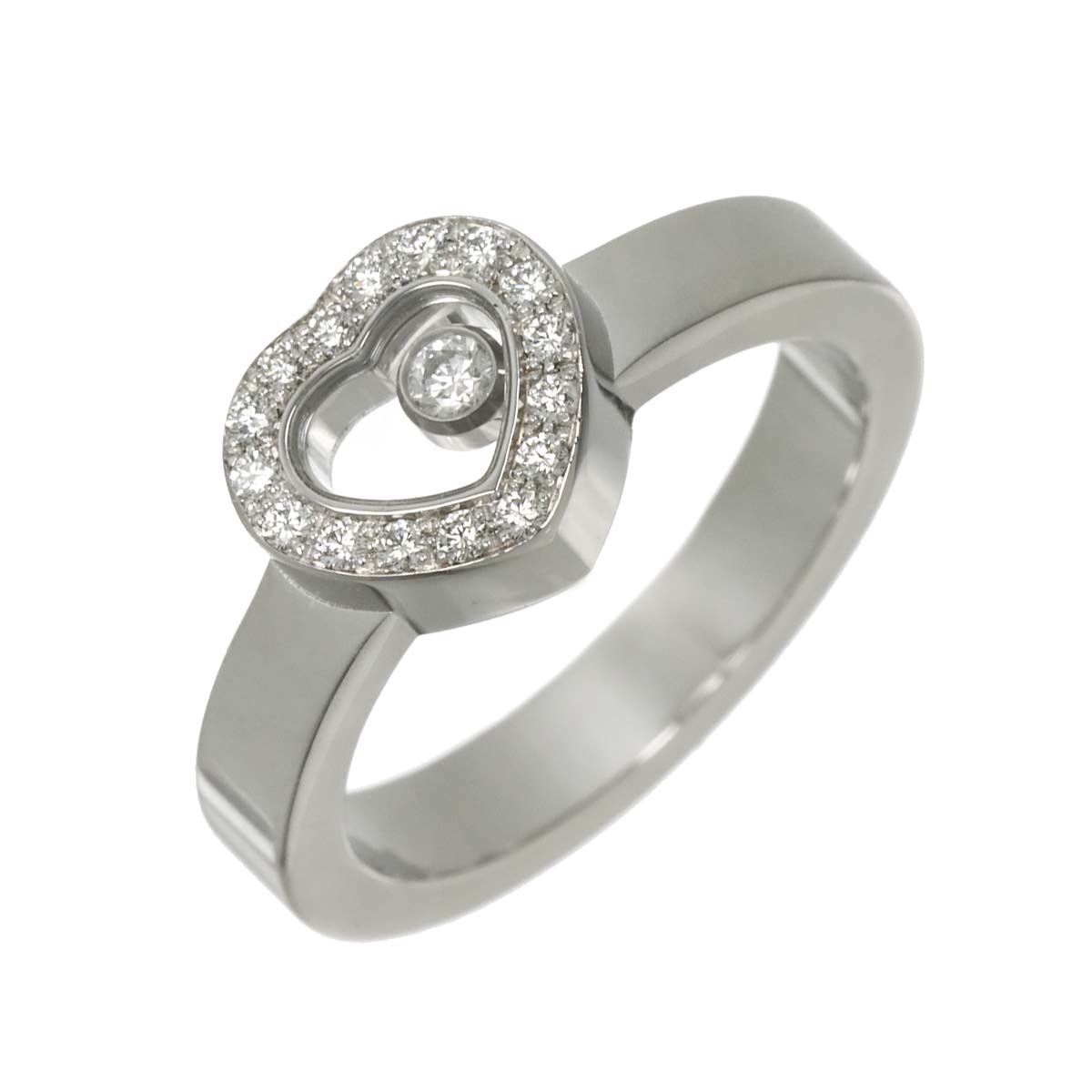 Happy Diamond Heart Ring 18K White Gold 750 Size6(US)