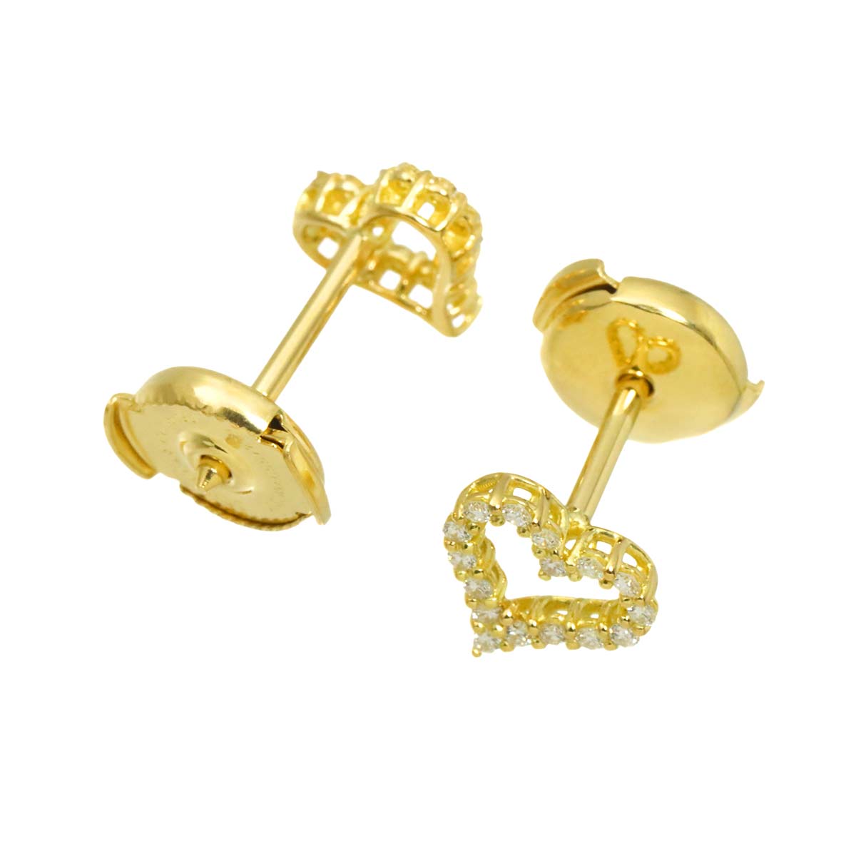 Heart Diamond Earrings Pierced 18K Yellow Gold 750