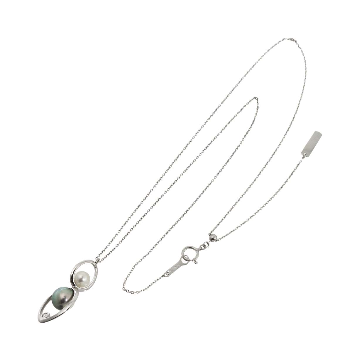 Akoya Pearl 7.6-5.5mm Diamond Necklace 18K WG 750