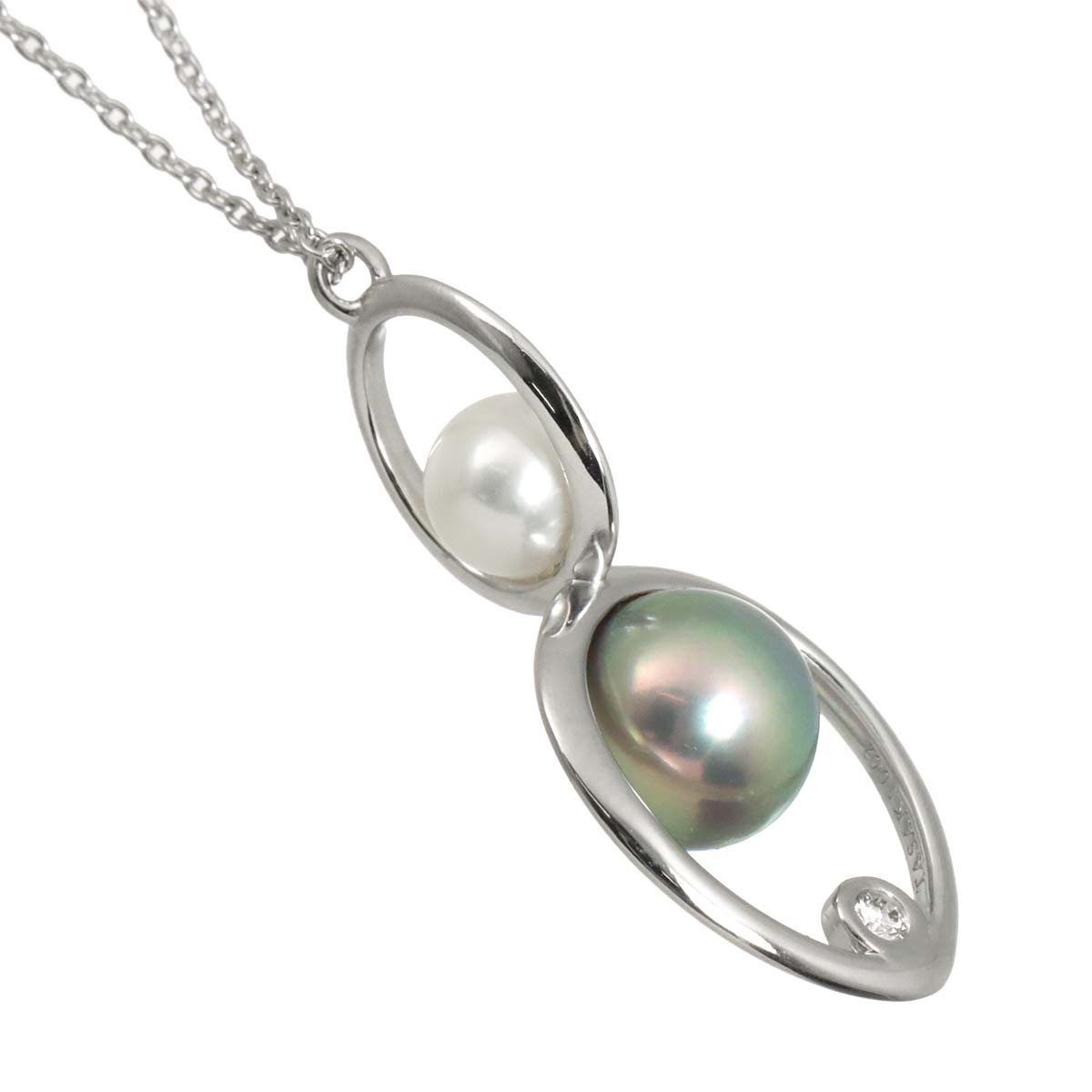 Akoya Pearl 7.6-5.5mm Diamond Necklace 18K WG 750
