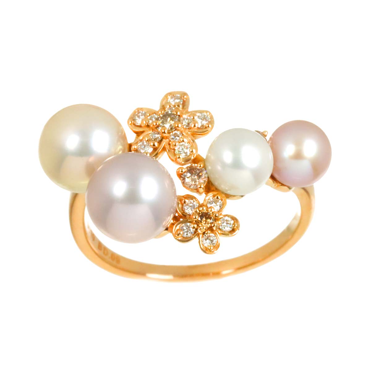 Freshwater cultured pearl Diamond Ring 18K PG 6.5-6.75(US)