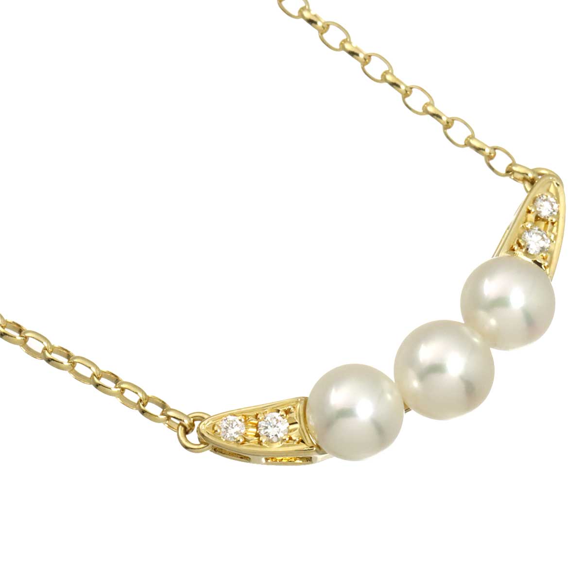 Akoya Pearl 5.4-5.0mm Diamond Necklace 18K YG 750