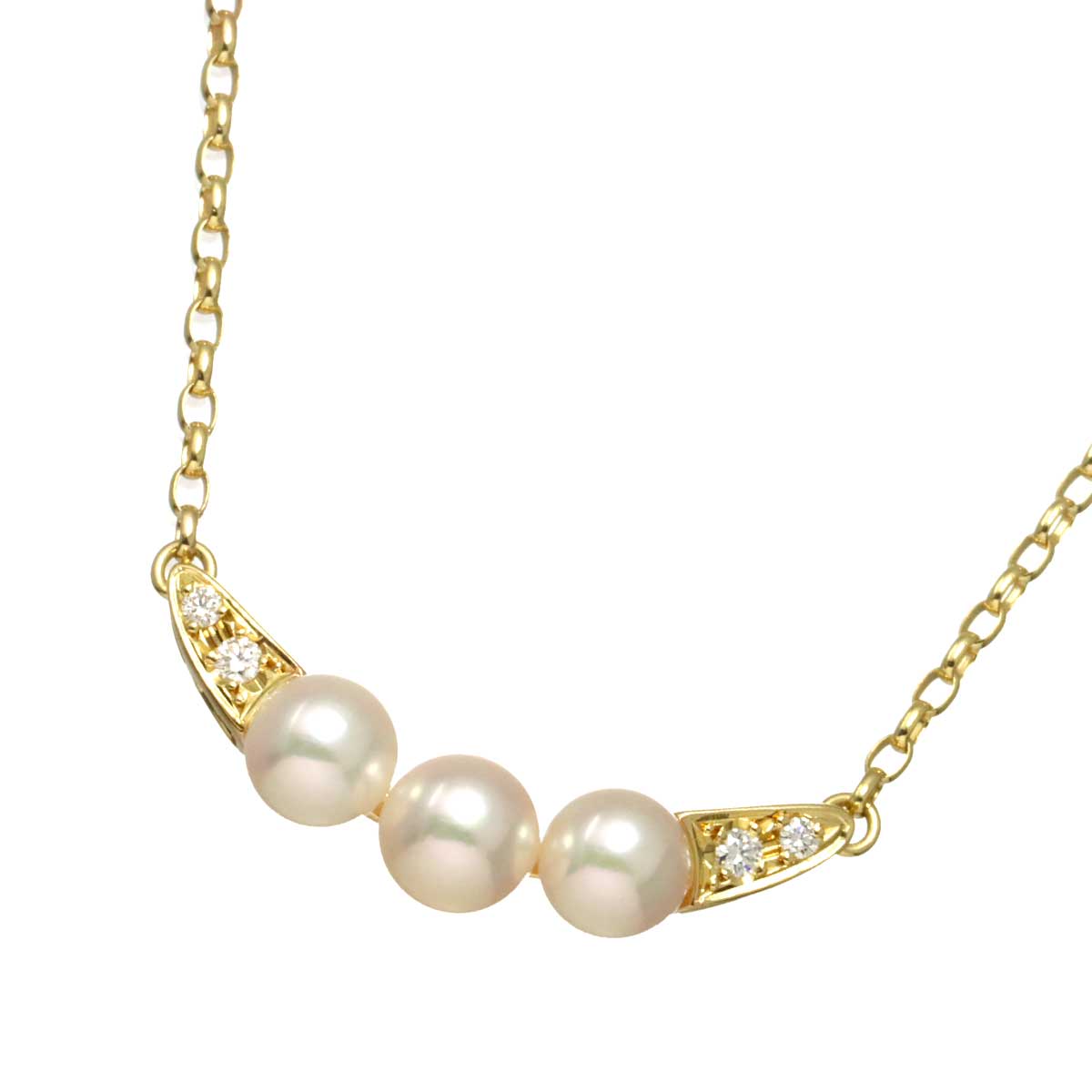 Akoya Pearl 5.4-5.0mm Diamond Necklace 18K YG 750