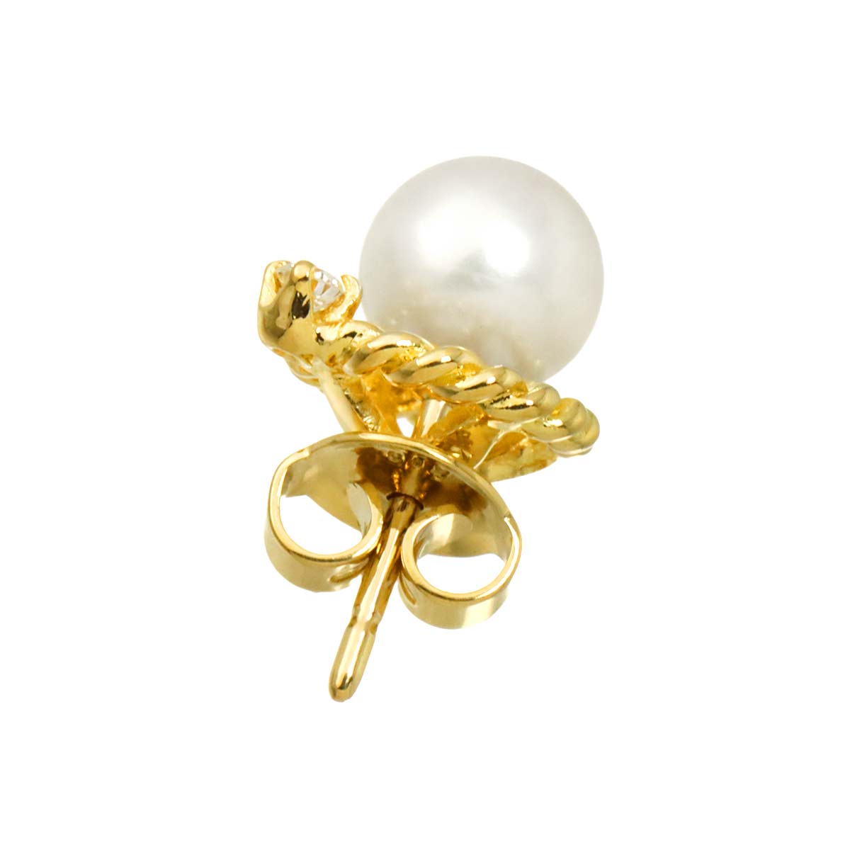 Akoya Pearl Diamond Earring Pierced 18K YG One piece only