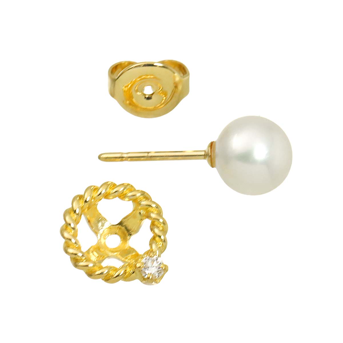 Akoya Pearl Diamond Earring Pierced 18K YG One piece only