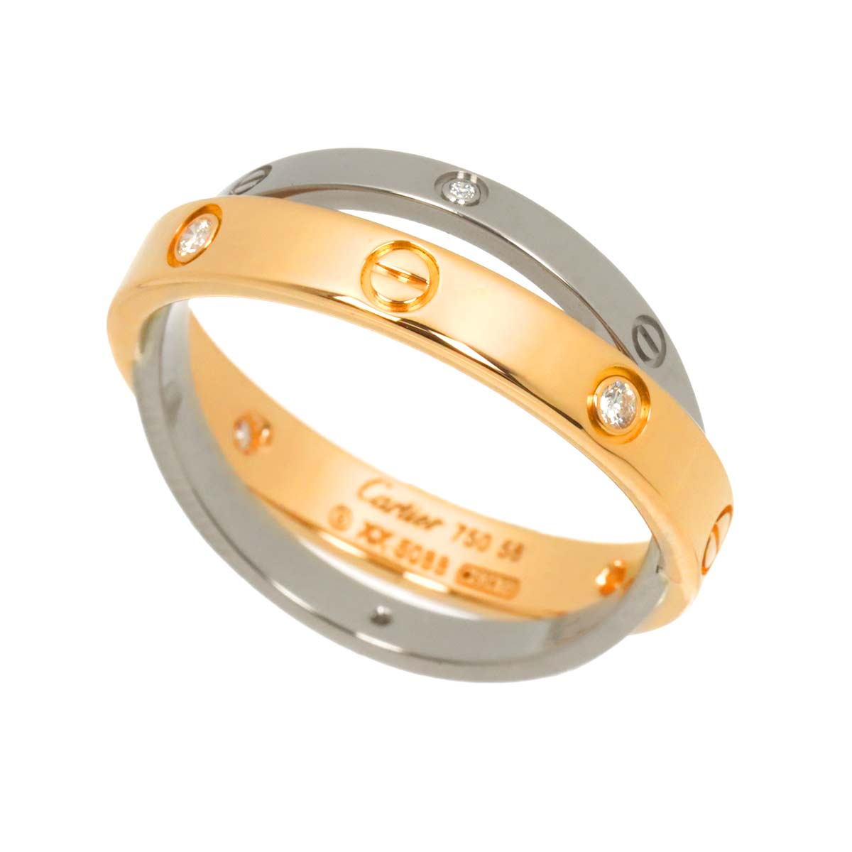 Be LOVE Diamond 6P Ring 18K WG PG 750 Size58 8.25(US)