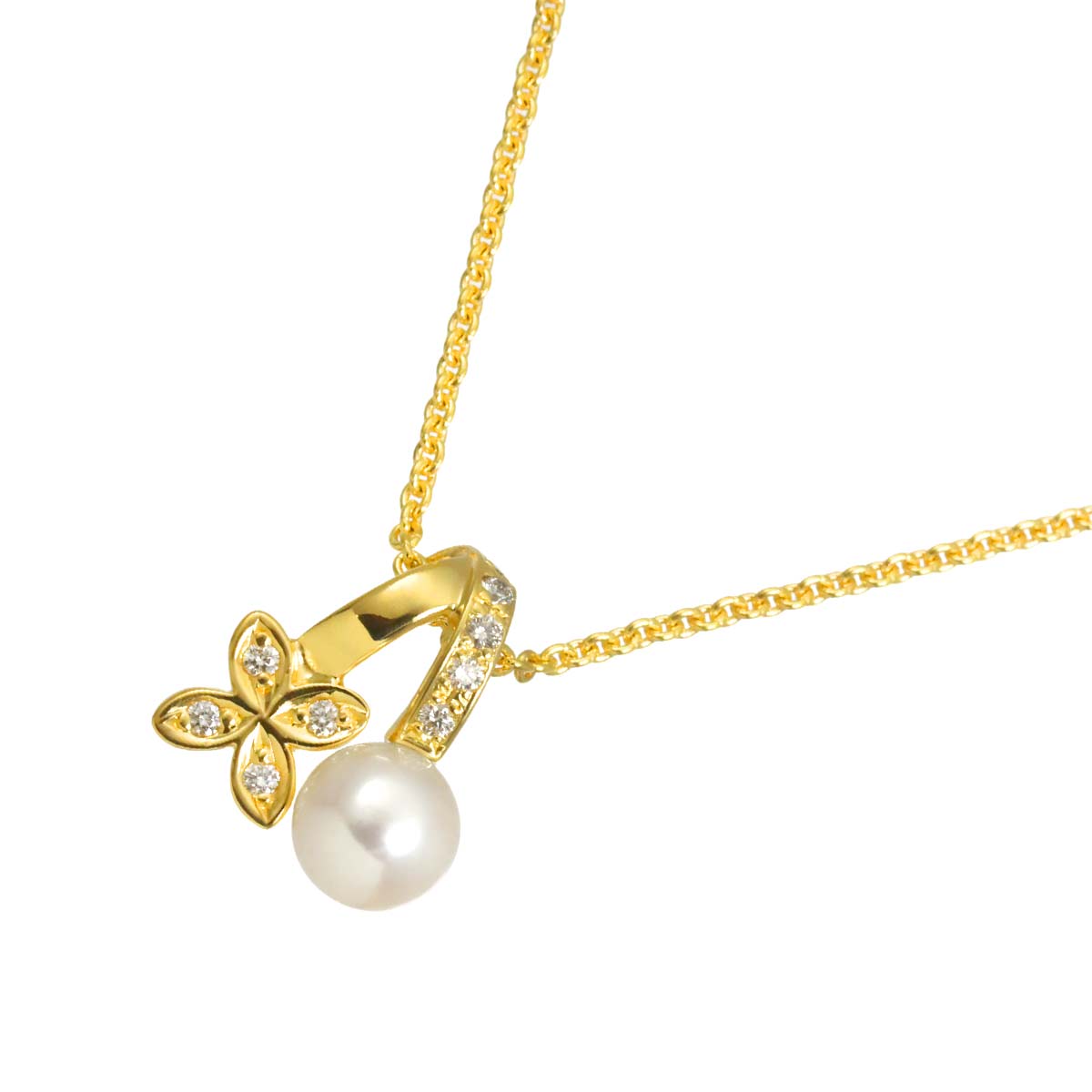 Akoya Pearl 5.7mm Diamond Necklace 18K YG 750