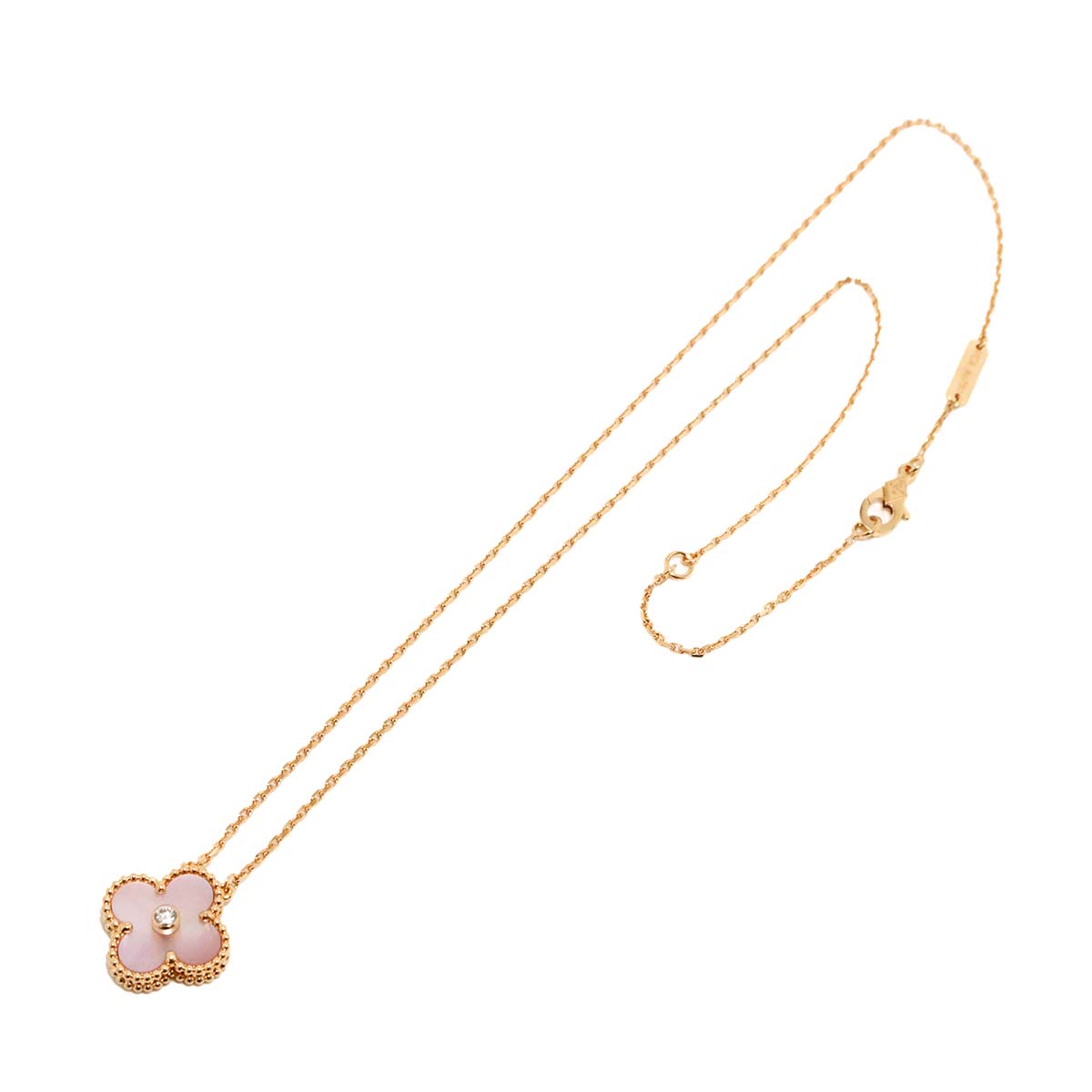 Vintage Alhambra Pink MOP Diamond Necklace 18K PG 750