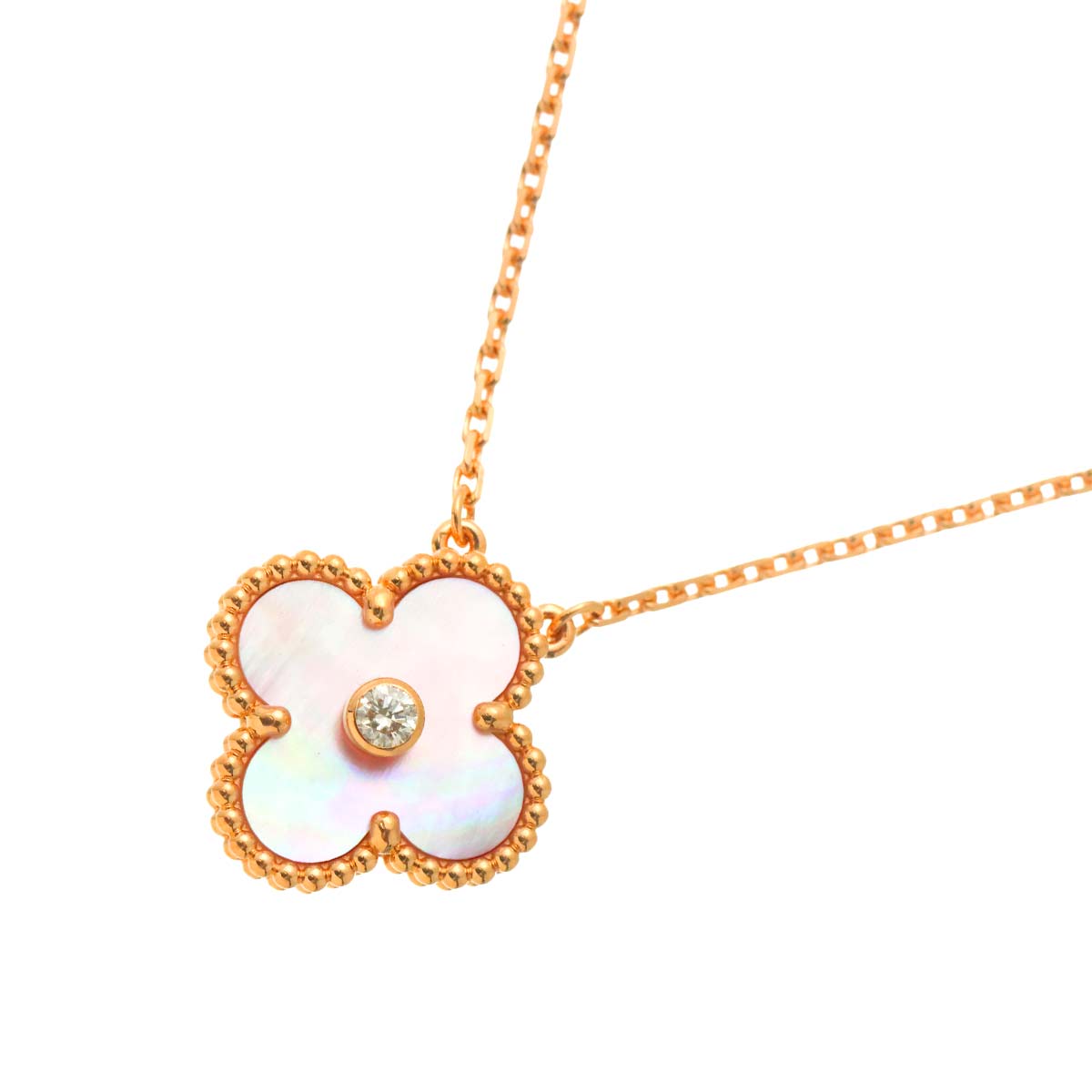 Vintage Alhambra Pink MOP Diamond Necklace 18K PG 750