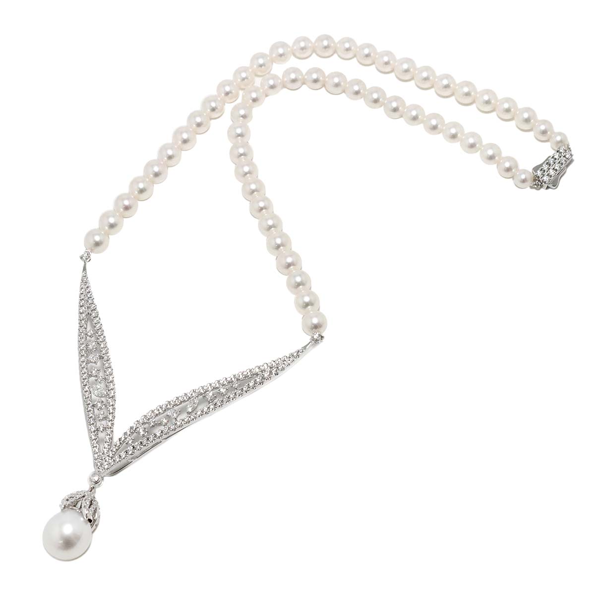Sarah South Sea pearl Akoya Pearl Diamond 4.05ct Necklace 18K WG