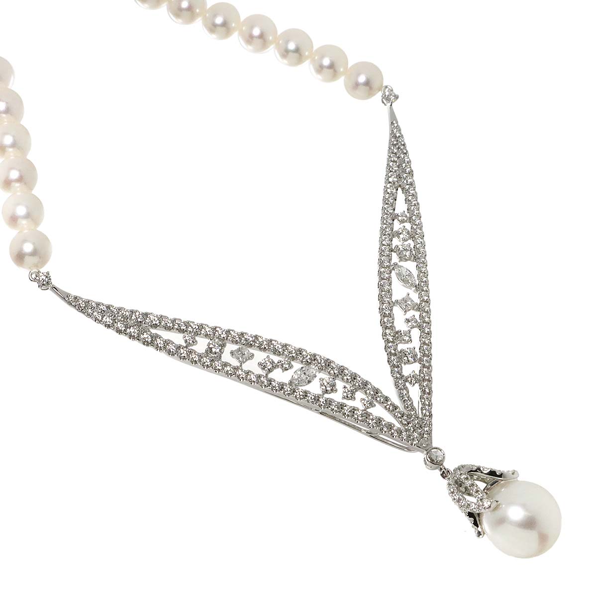 Sarah South Sea pearl Akoya Pearl Diamond 4.05ct Necklace 18K WG