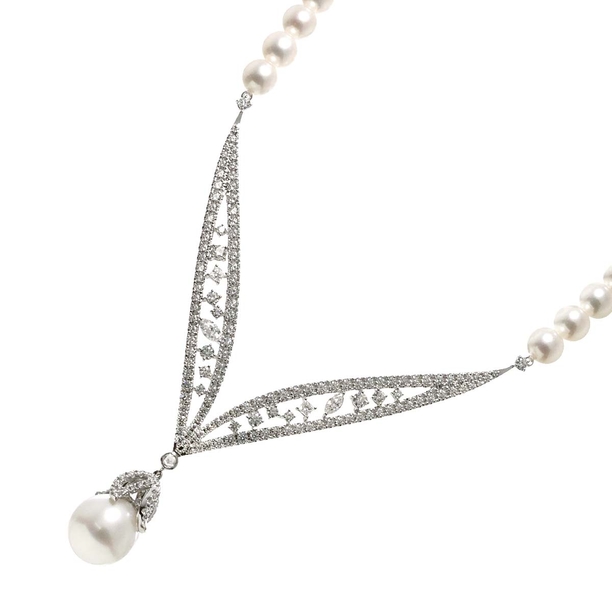 Sarah South Sea pearl Akoya Pearl Diamond 4.05ct Necklace 18K WG