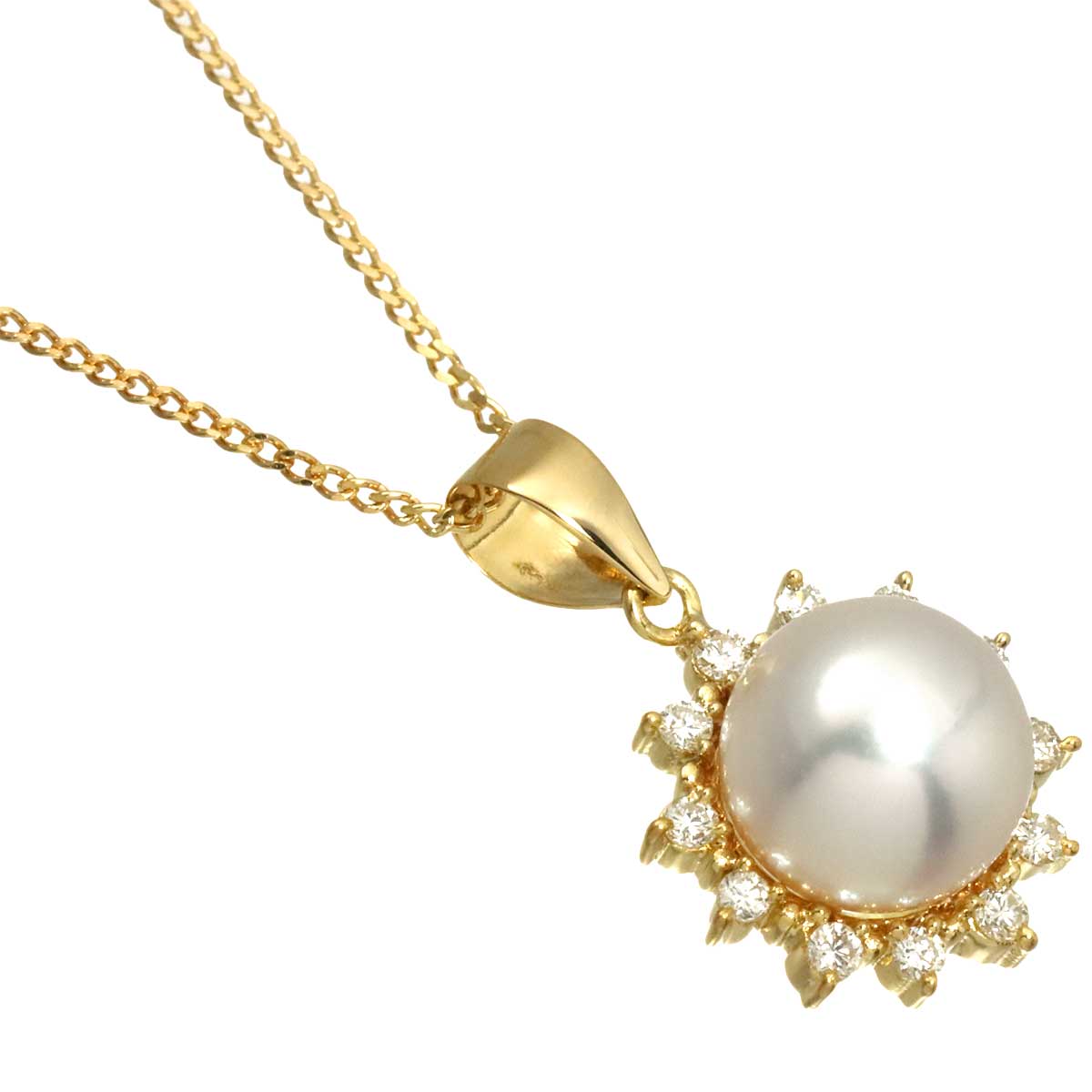 Akoya Pearl 8.0mm Diamond 0.15ct Necklace 18K YG 750
