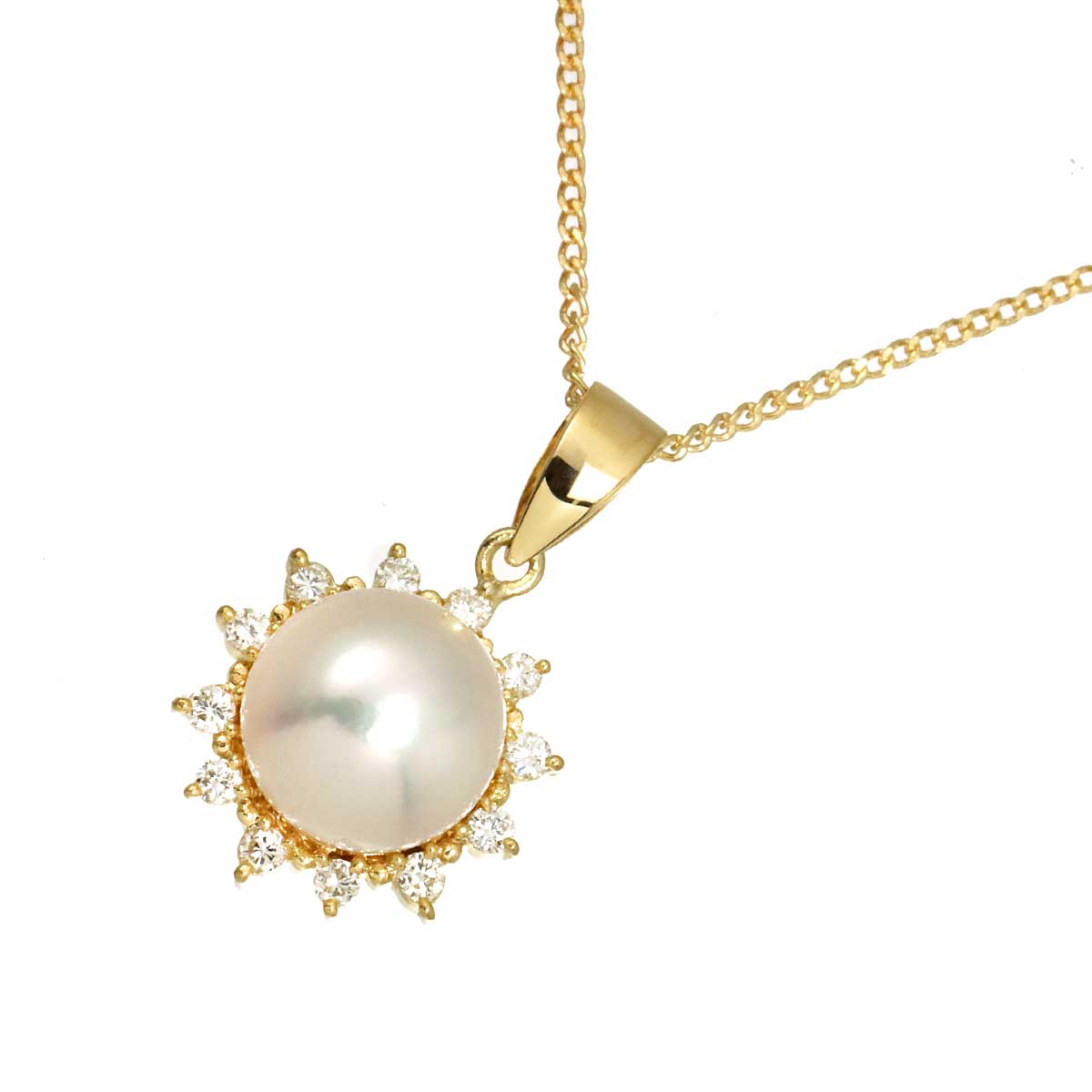 Akoya Pearl 8.0mm Diamond 0.15ct Necklace 18K YG 750