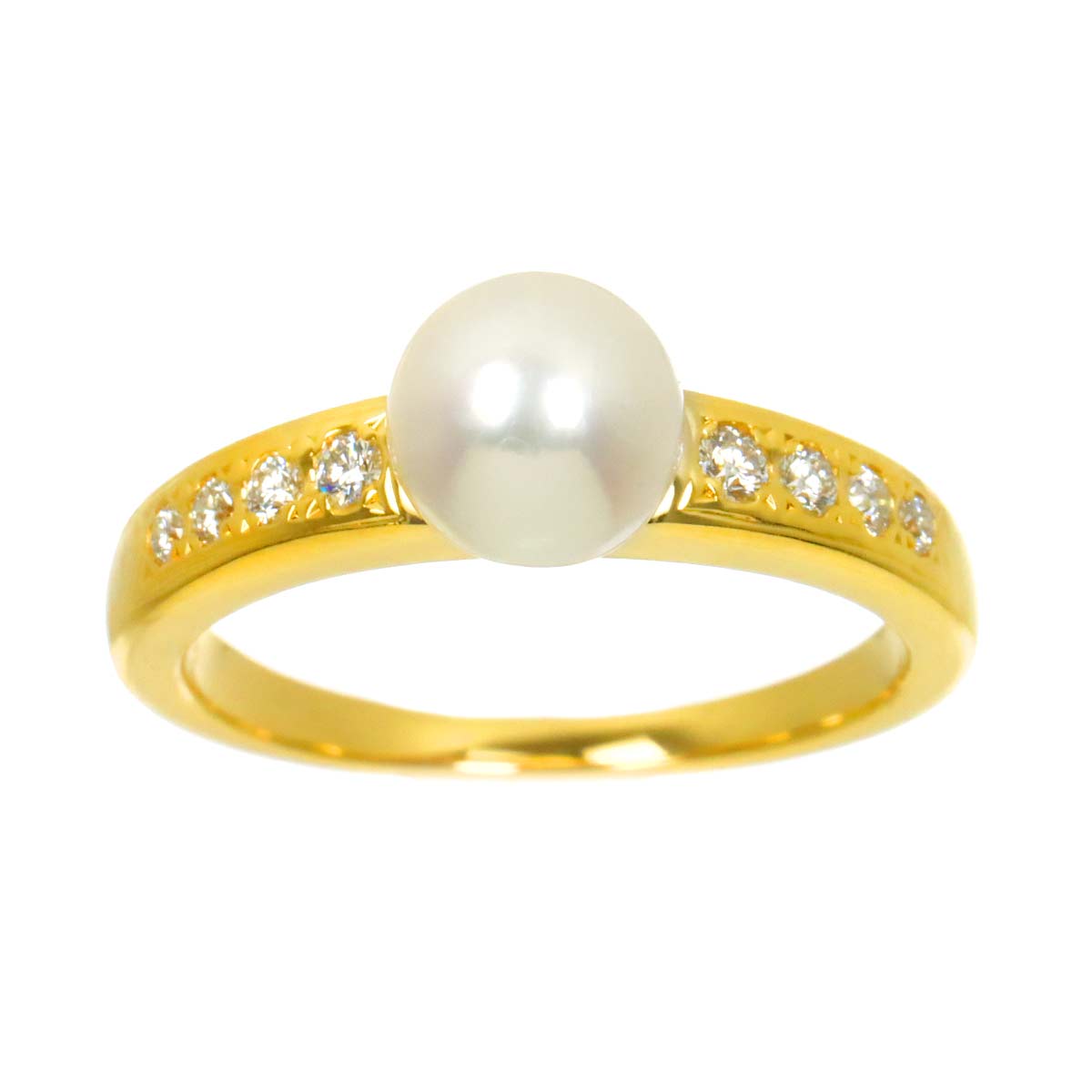 Akoya Pearl 6.6mm Diamond Ring 18K YG 750 Size5.75-6(US)