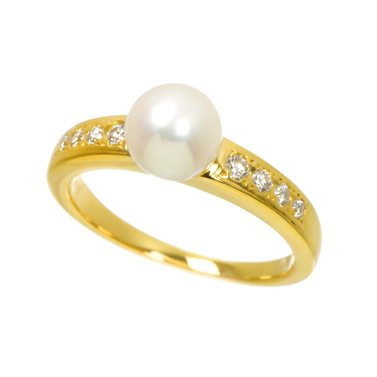 Akoya Pearl 6.6mm Diamond Ring 18K YG 750 Size5.75-6(US)