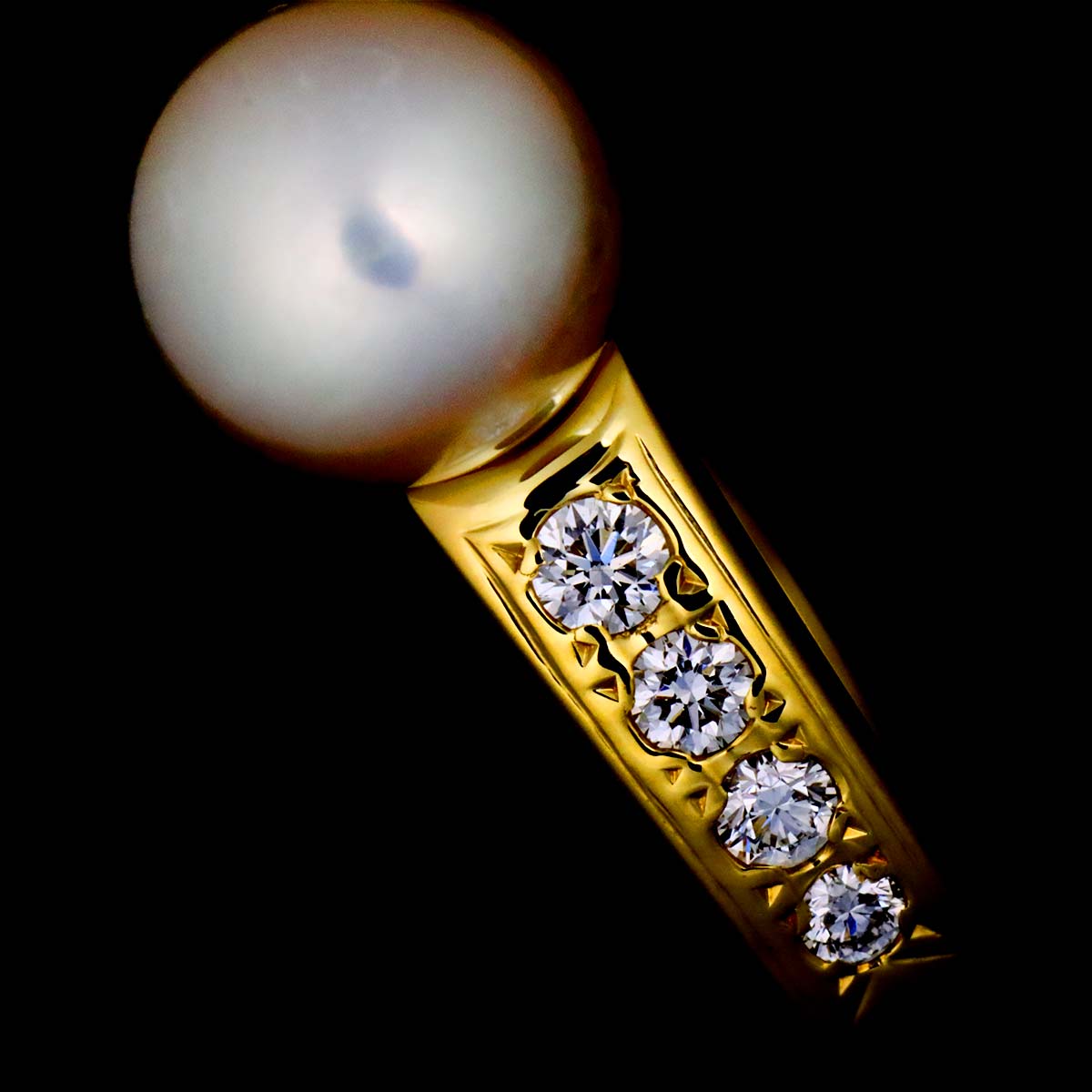 Akoya Pearl 6.6mm Diamond Ring 18K YG 750 Size5.75-6(US)