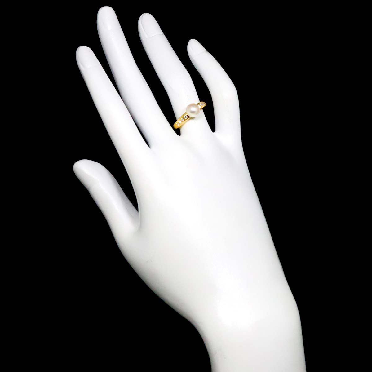Akoya Pearl 6.6mm Diamond Ring 18K YG 750 Size5.75-6(US)