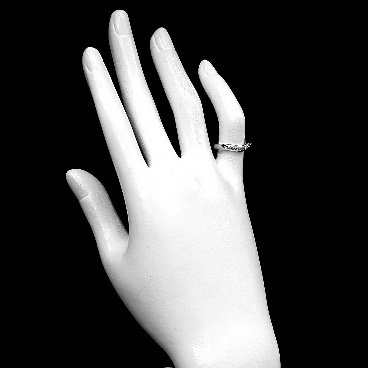 Wide Curved Band Diamond Ring Pt Platinum Size4(US)