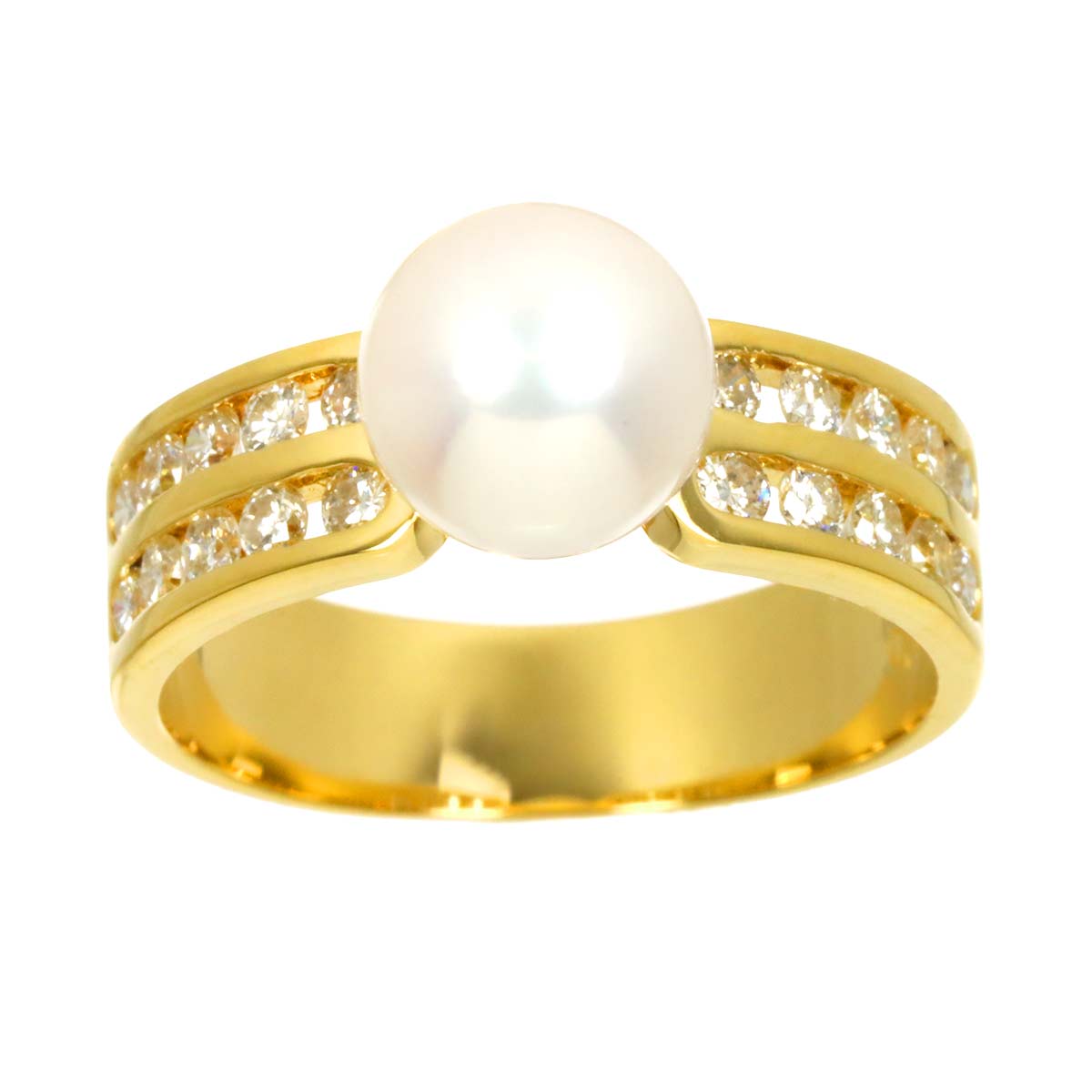 Akoya pearl 7.7mm Diamond 0.53ct Ring 18K YG 750 6-6.25(US)