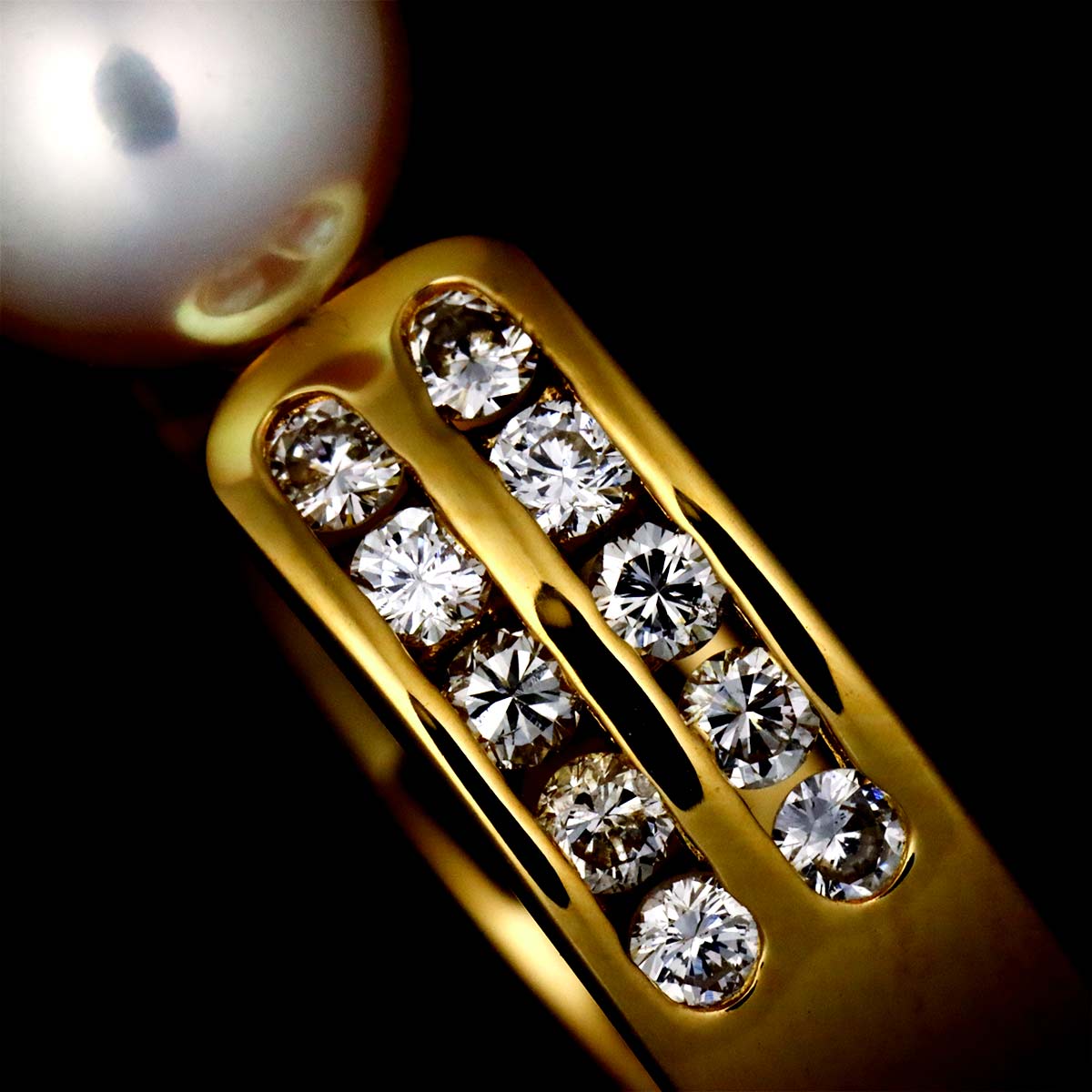 Akoya pearl 7.7mm Diamond 0.53ct Ring 18K YG 750 6-6.25(US)