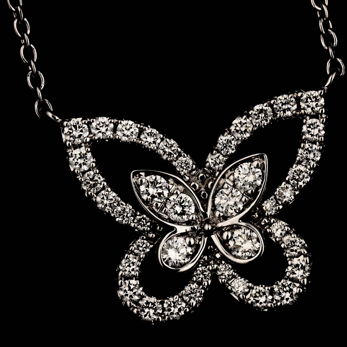 Butterfly Silhouette Mini Diamond Necklace 18K WG 750