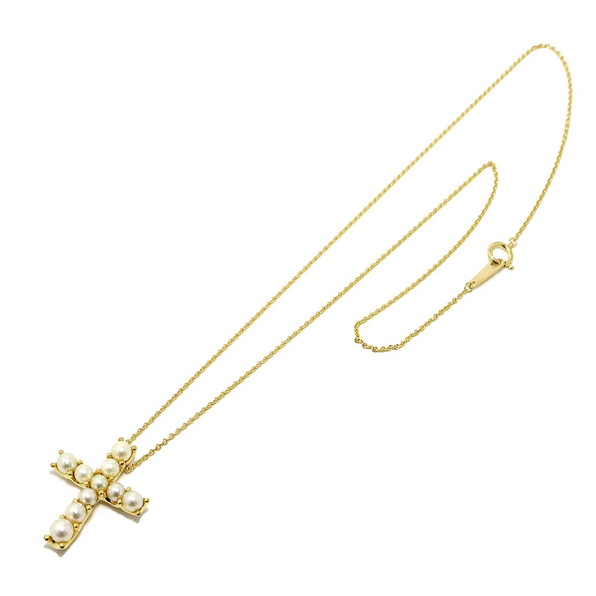MIKIMOTO Baby Pearl 4.3-3.1mm Cross Necklace 18K YG 750