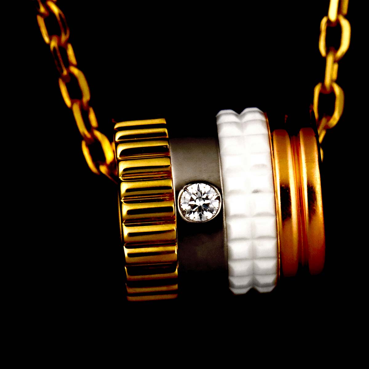 Quatre White SM Diamond Necklace 18K YG WG PG 750 Ceramic
