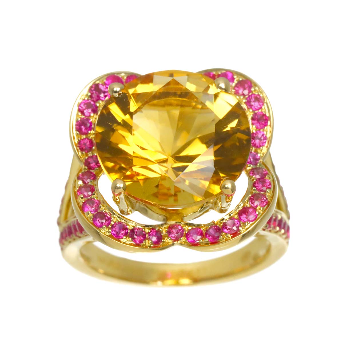 Citrine Sapphire Flower Ring 18K YG 750 size4.75-5(US)