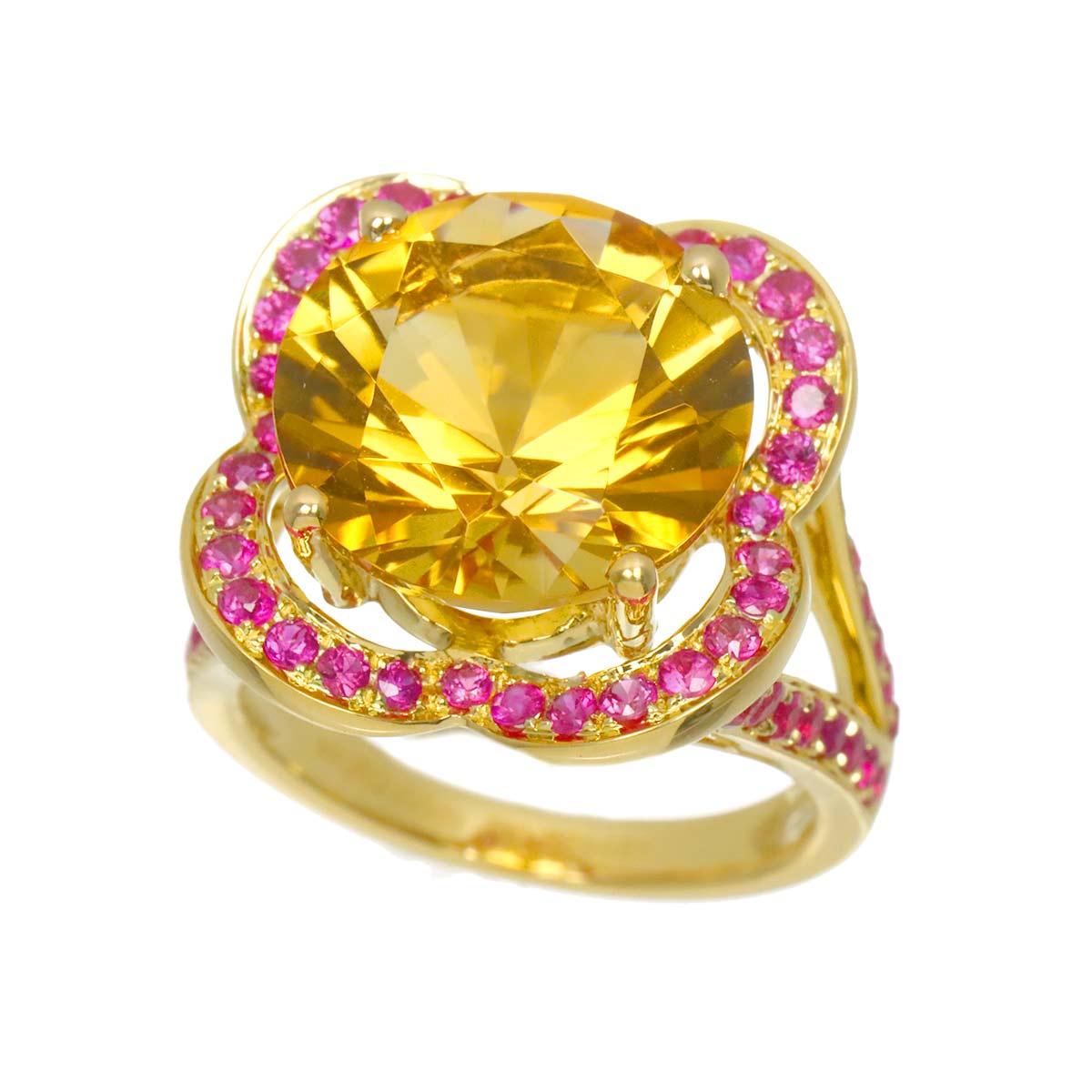 Citrine Sapphire Flower Ring 18K YG 750 size4.75-5(US)