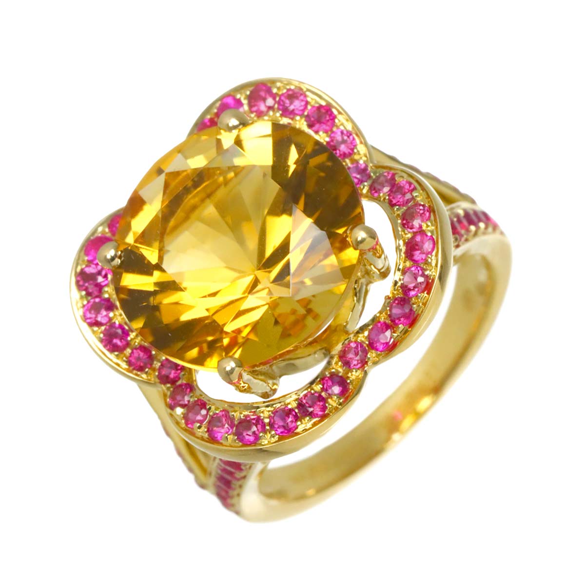 Citrine Sapphire Flower Ring 18K YG 750 size4.75-5(US)