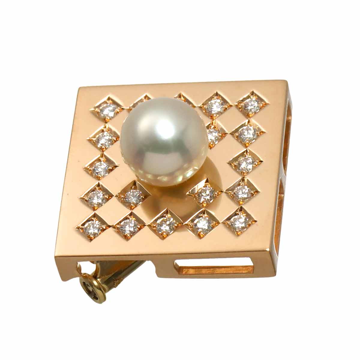 Akoya Pearl 7.5mm Diamond 0.33ct Brooch Pendant Top 18K PG 750
