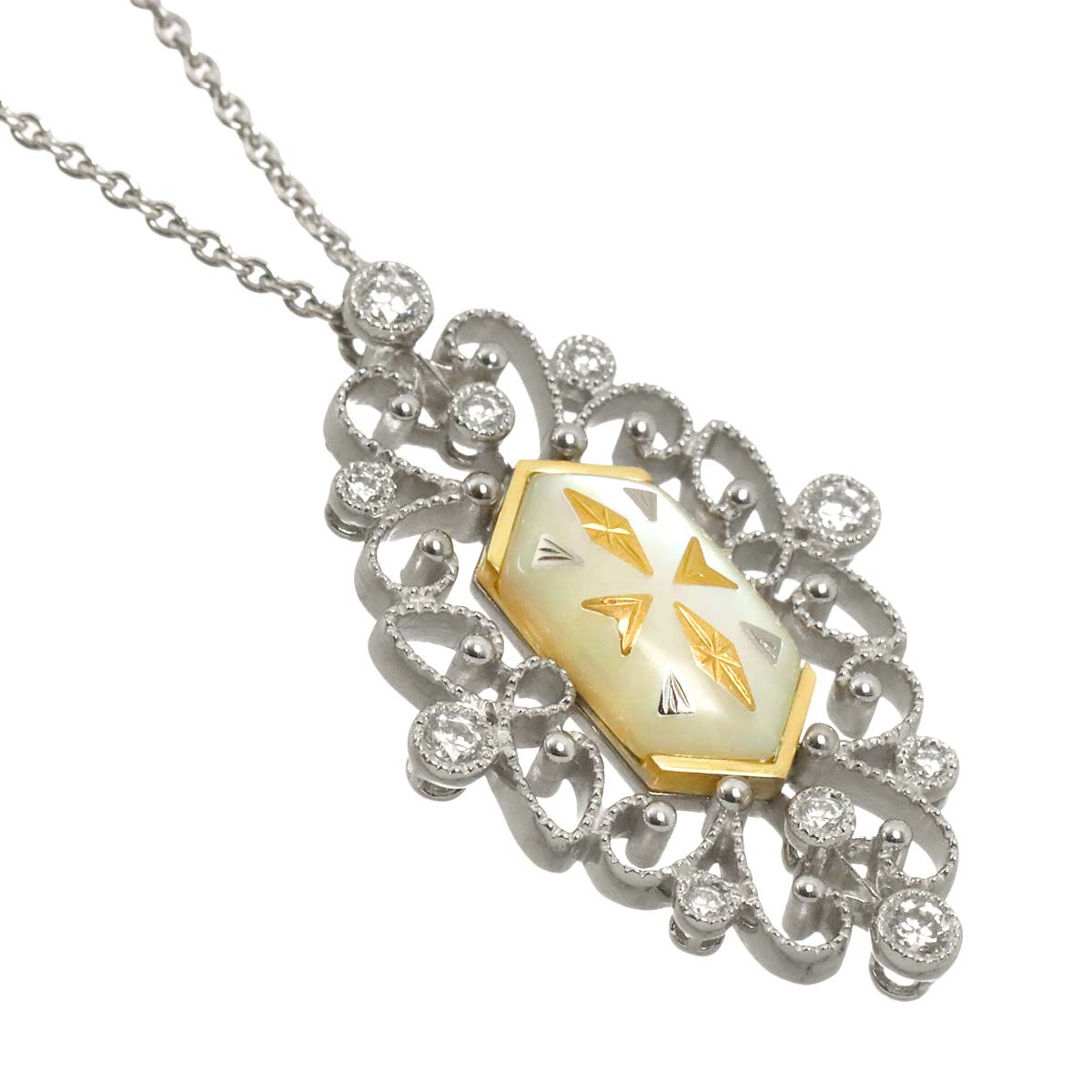 Pique Diamond 0.21ct MOP Necklace 18K WG YG 750