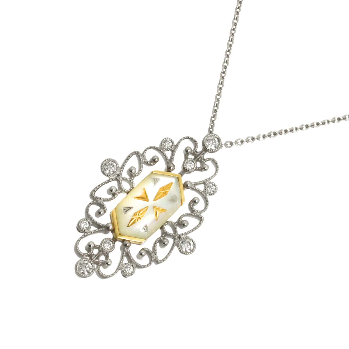 Pique Diamond 0.21ct MOP Necklace 18K WG YG 750