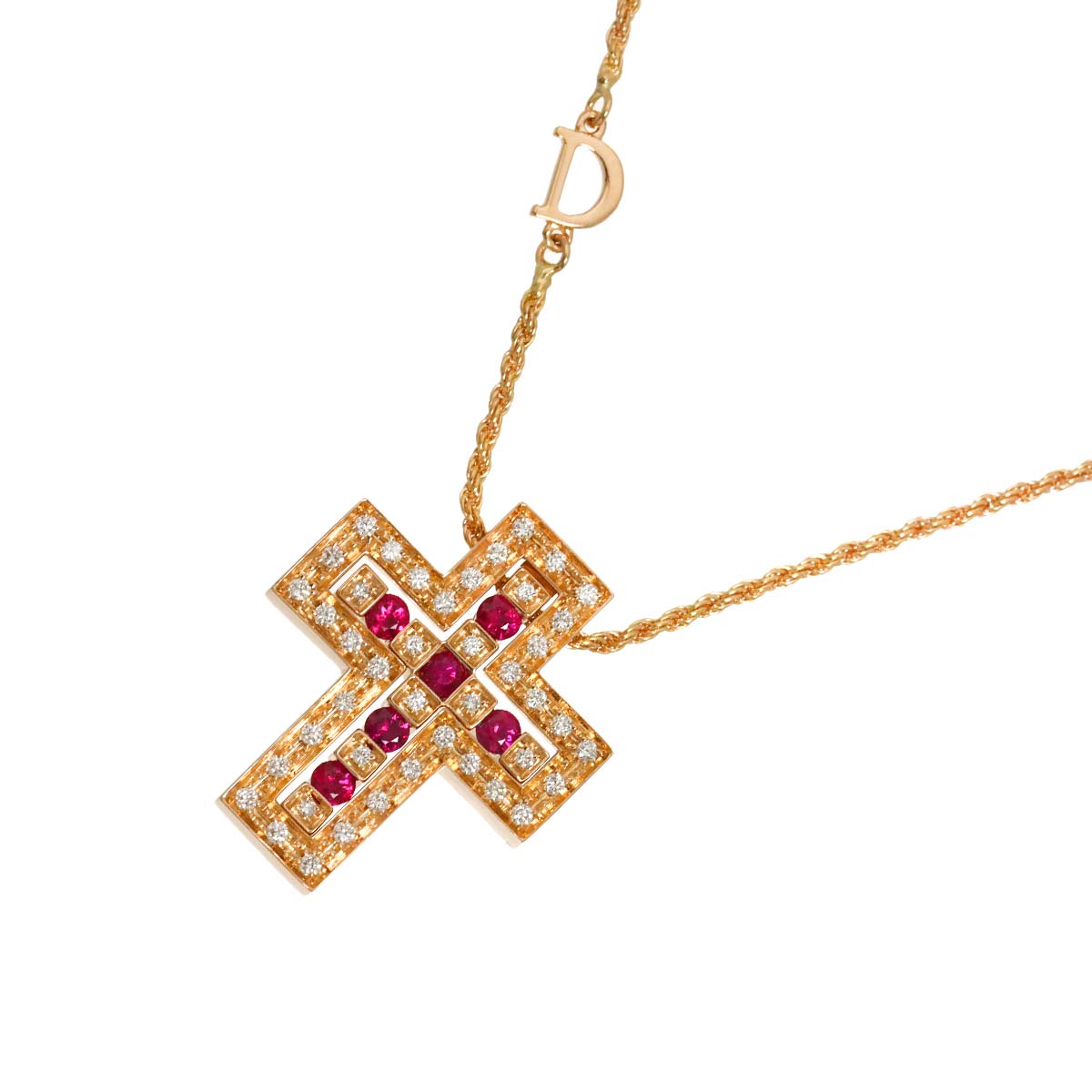 Belle Epoque S Ruby Diamond Cross Necklace 18K PG 750 90319461