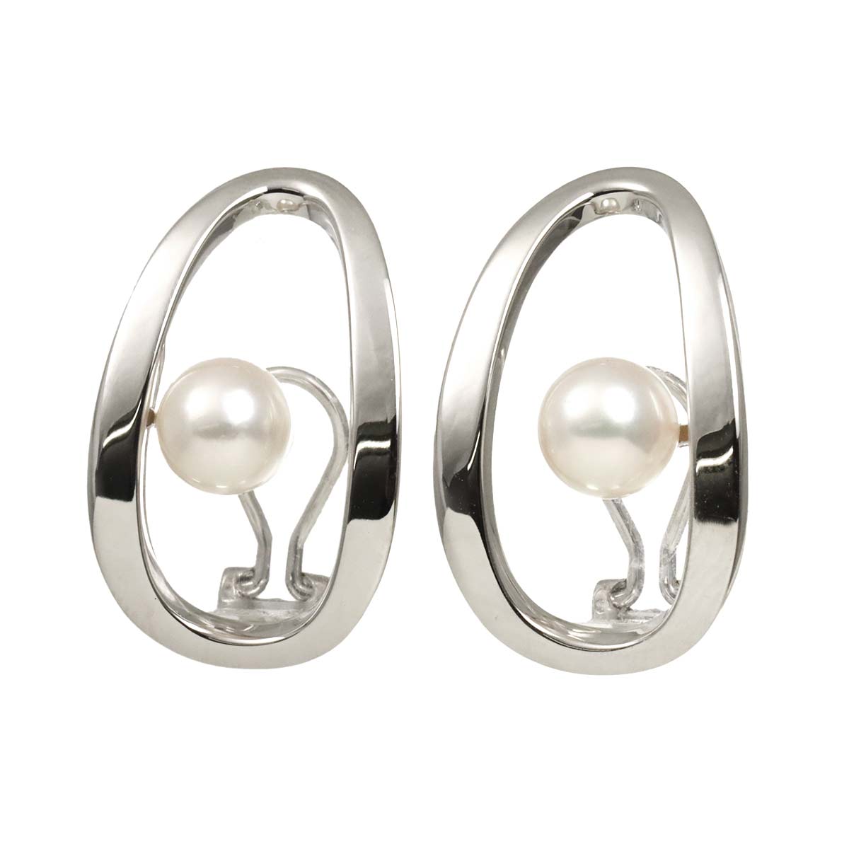 Akoya Pearl 7.2mm Earrings Clip on 18K WG White Gold 750