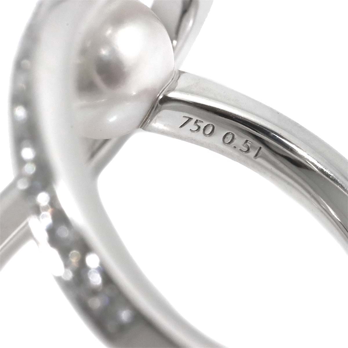 Akoya Pearl 6.3mm Diamond 0.51ct Ring 18K WG 750 size6(US)