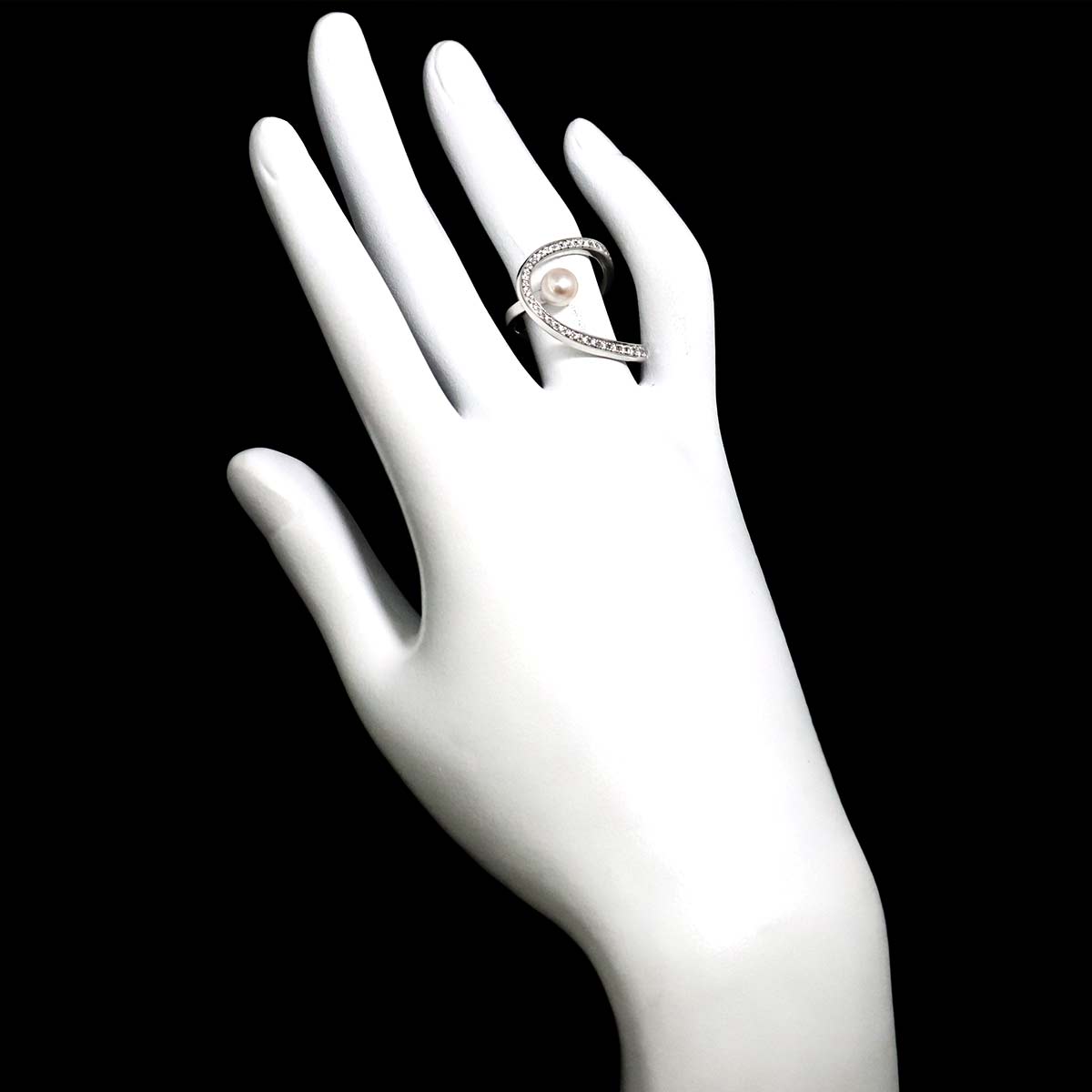 Akoya Pearl 6.3mm Diamond 0.51ct Ring 18K WG 750 size6(US)