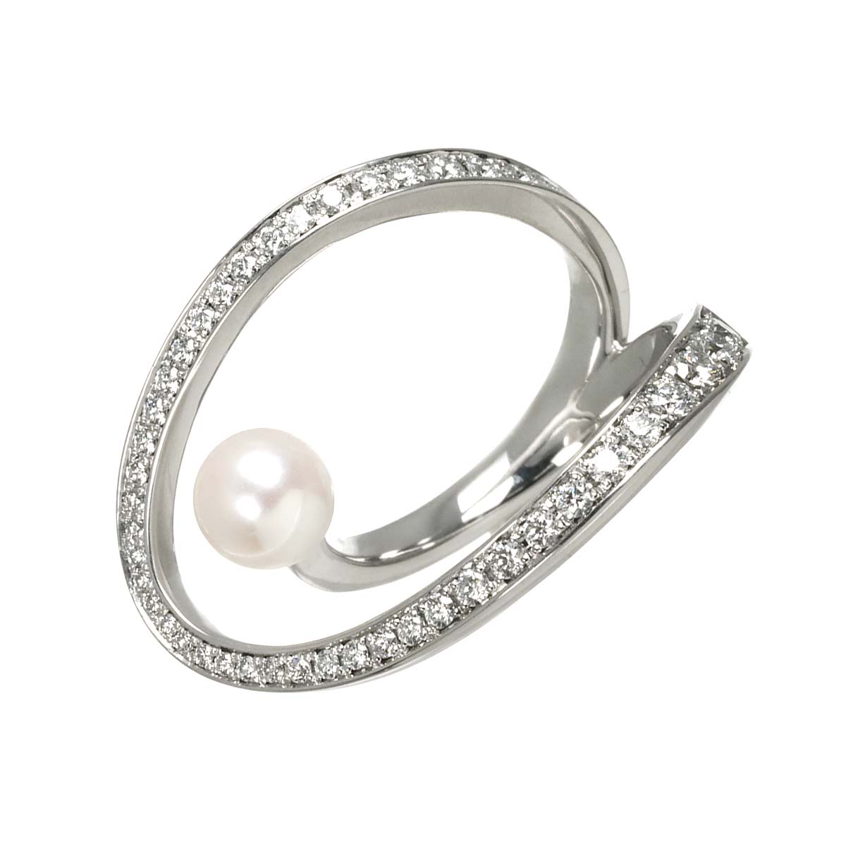 Akoya Pearl 6.3mm Diamond 0.51ct Ring 18K WG 750 size6(US)