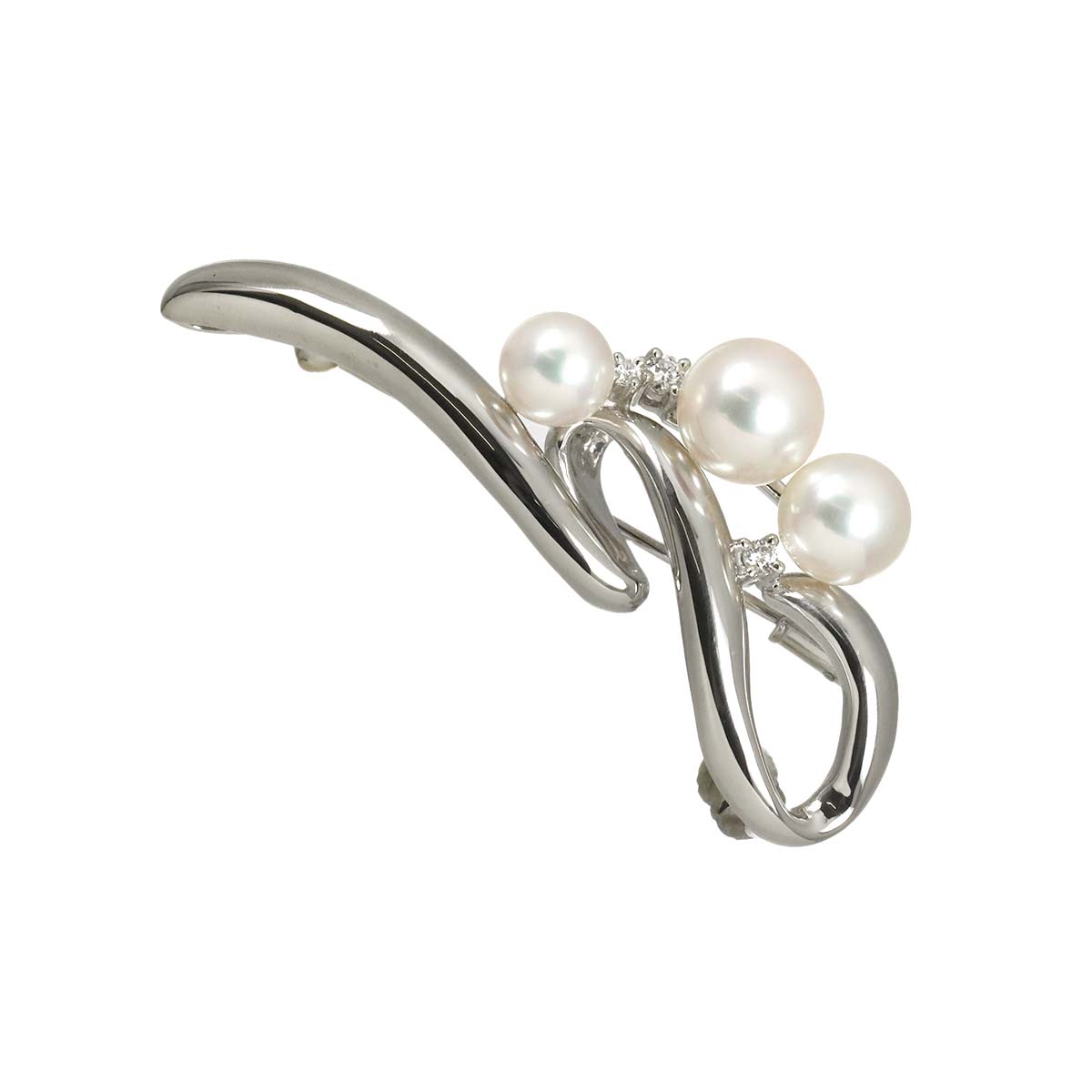 Akoya Pearl 7.9-6.1mm Diamond 0.07ct Brooch Pt Platinum