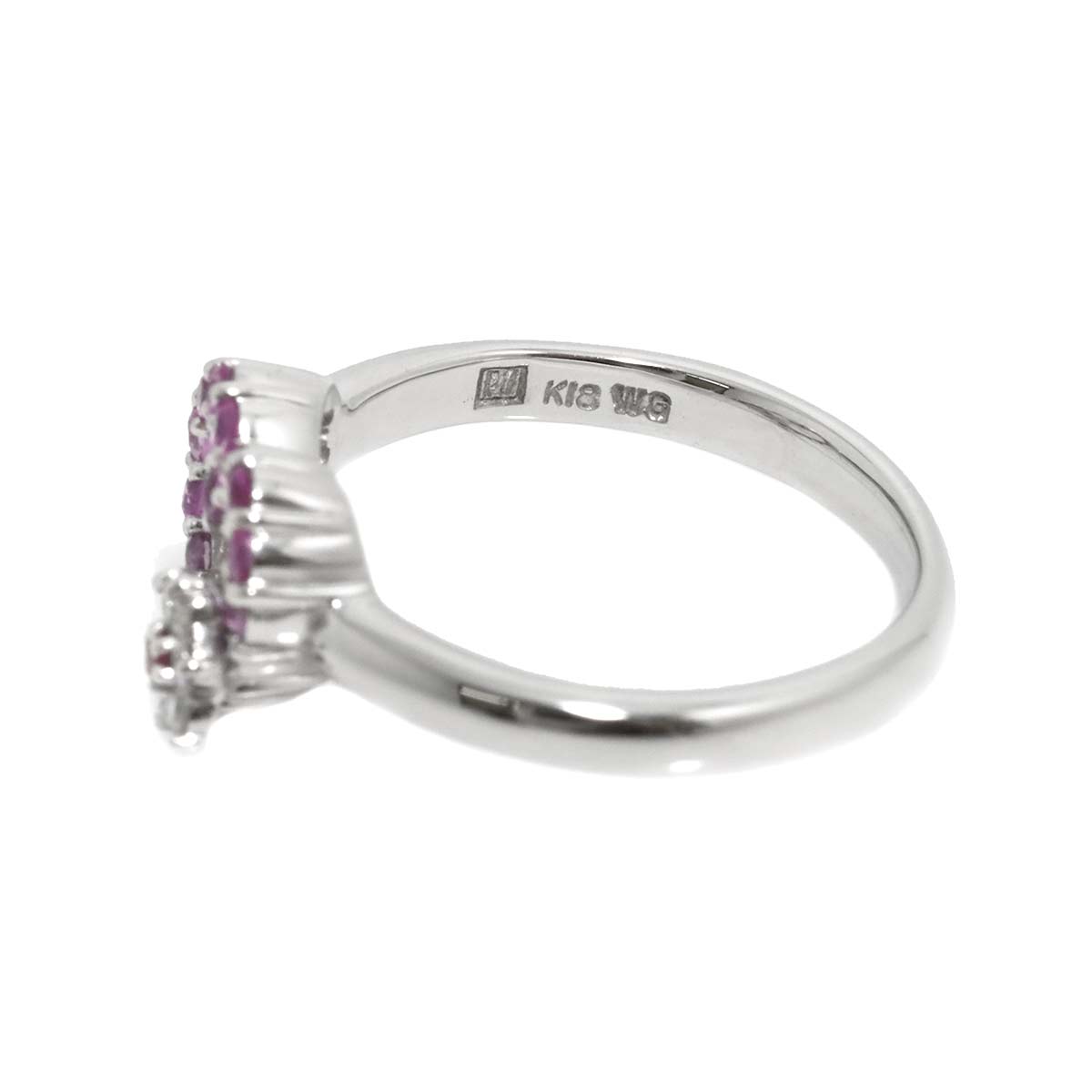 Sapphire 0.30ct Diamond 0.06ct Ruby Ring 18K WG 4.5(US)