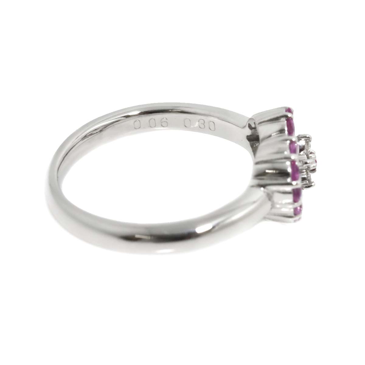 Sapphire 0.30ct Diamond 0.06ct Ruby Ring 18K WG 4.5(US)