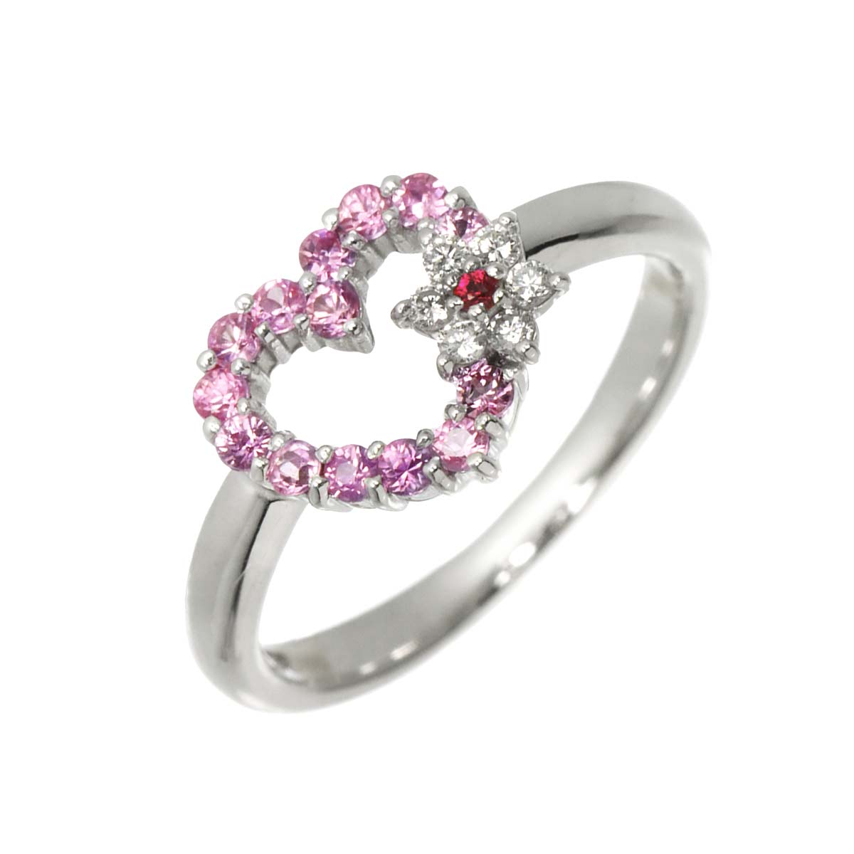 Sapphire 0.30ct Diamond 0.06ct Ruby Ring 18K WG 4.5(US)