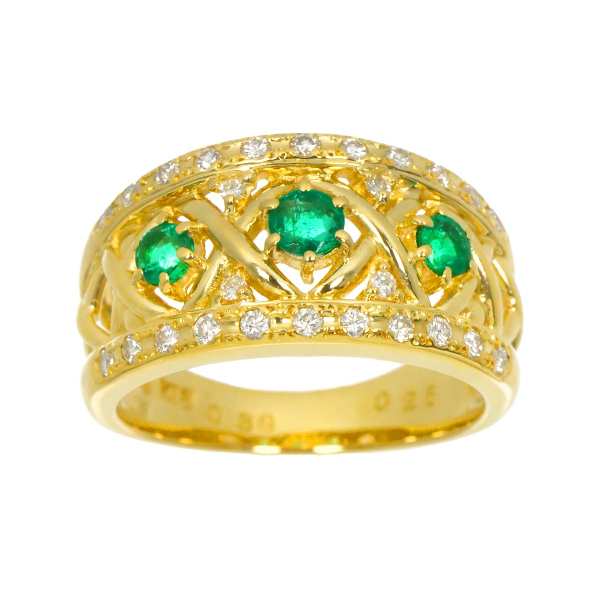 Emerald 0.38ct Diamond 0.25ct Ring 18K YG 750 Size5.5-5.75(US)