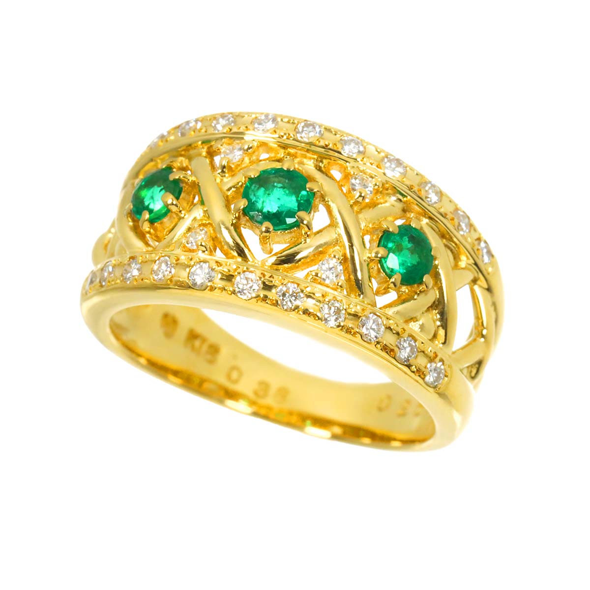 Emerald 0.38ct Diamond 0.25ct Ring 18K YG 750 Size5.5-5.75(US)