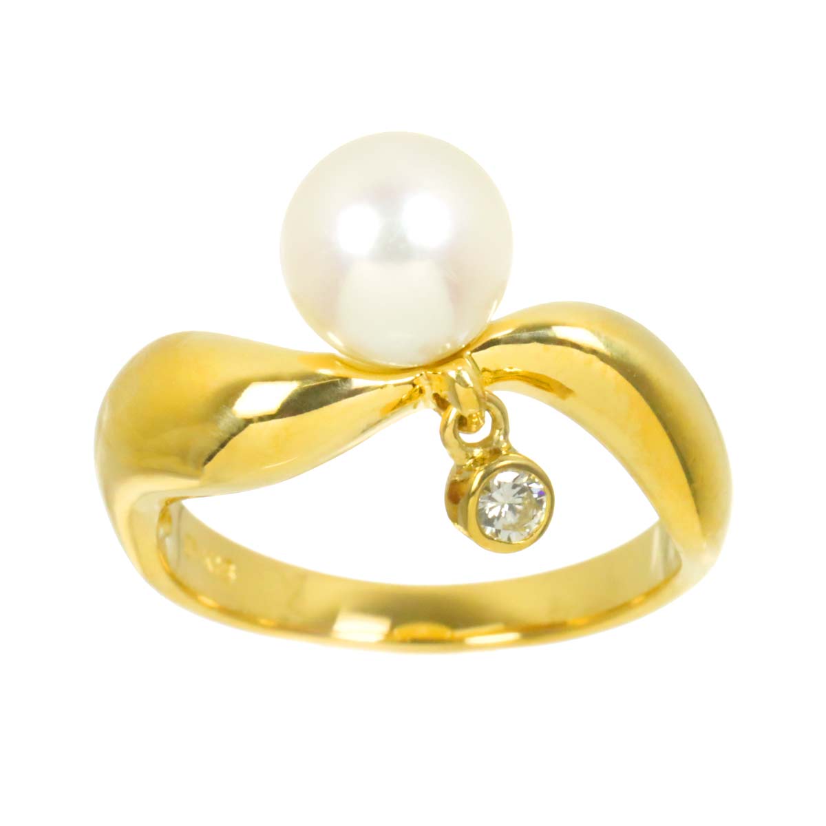Akoya Pearl 7.1mm Diamond Ring 18K YG 750 Size5.25(US)