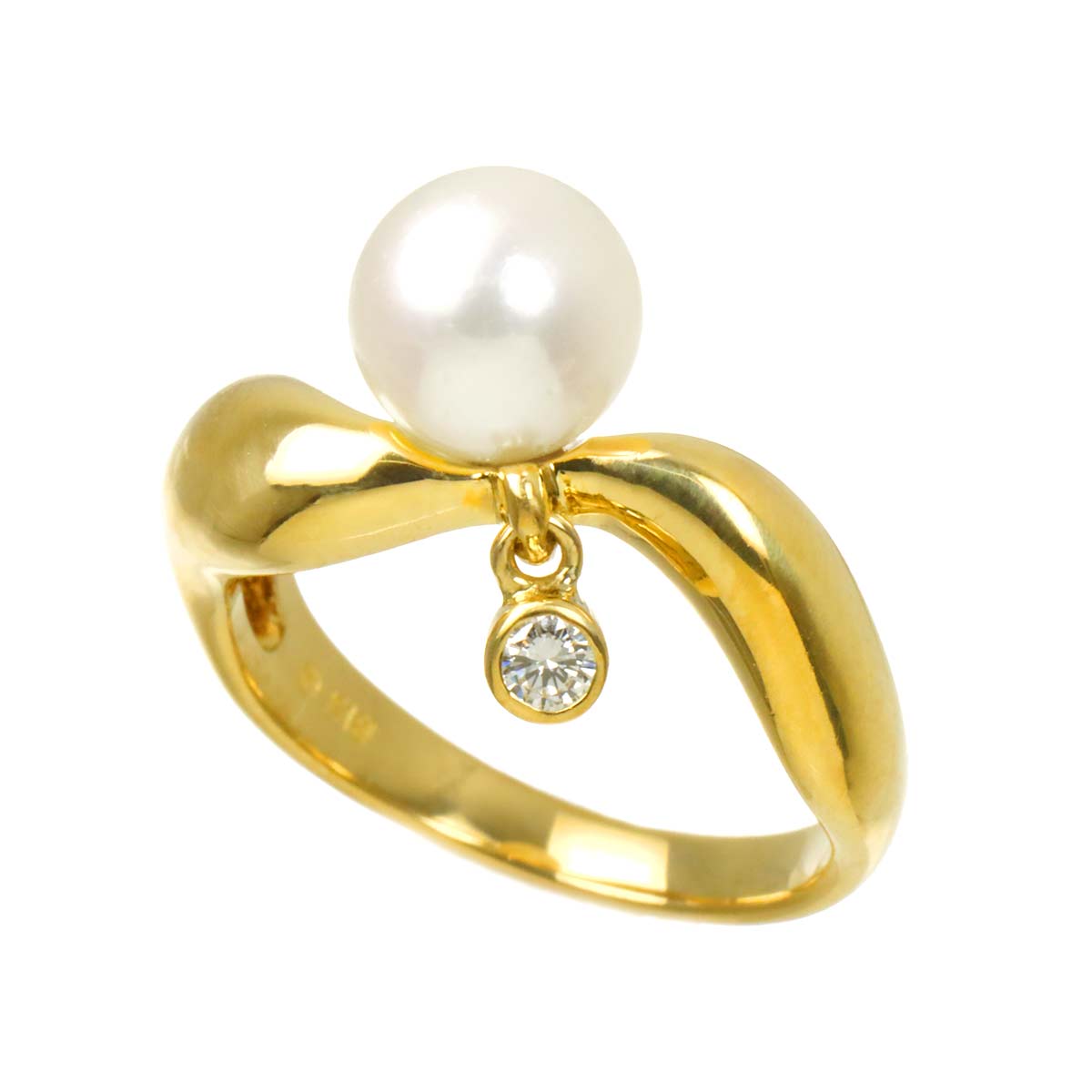 Akoya Pearl 7.1mm Diamond Ring 18K YG 750 Size5.25(US)