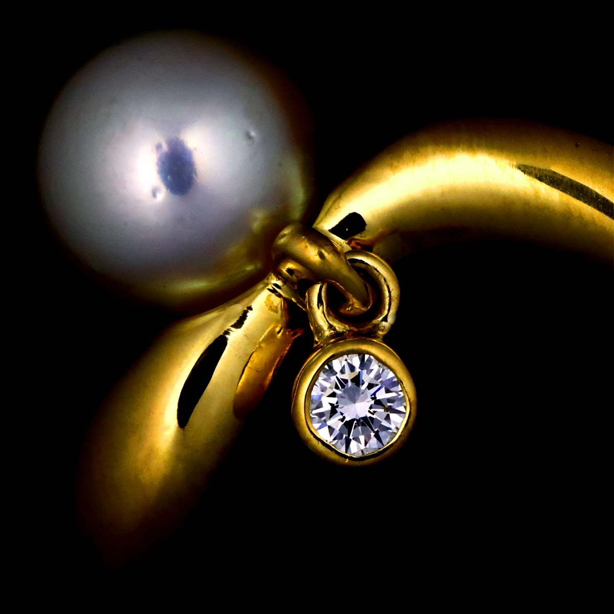 Akoya Pearl 7.1mm Diamond Ring 18K YG 750 Size5.25(US)