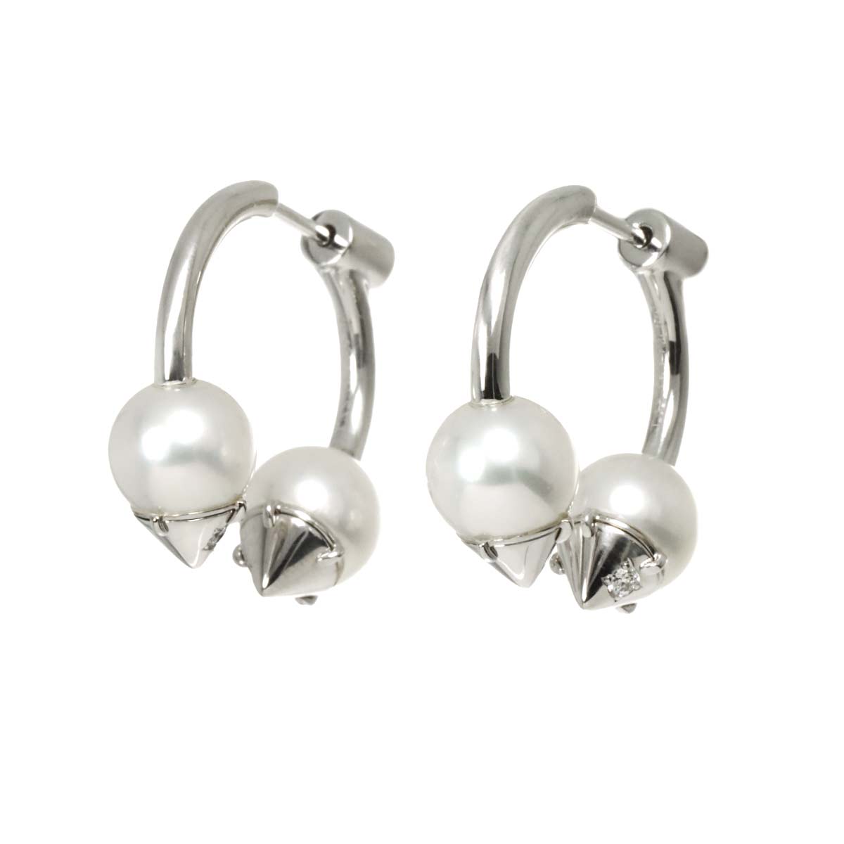 Akoya Pearl Diamond 0.01ctx4 Earrings Pierced 18K WG 750